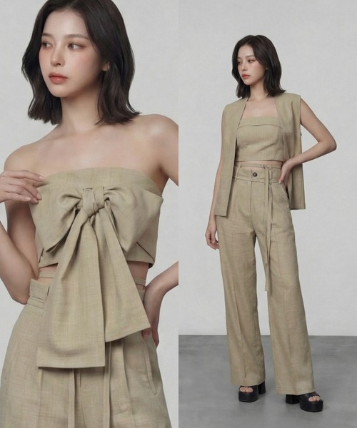 DURAS(デュラス)の「マルチリボンベアトップ(チューブトップ・レディース・グレー/ピンク/グリーン/ブラウン・FREE)」の3枚目の写真