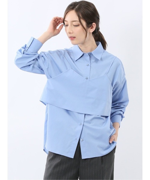 m.f.editorial(エムエフエディトリアル)の「【アンサンブル 2枚セット】m.f.エディトリアル レディース ビスチェ & レギュラーカラー 長袖シャツ(シャツ/ブラウス・レディース・サックスブルー/ホワイト・LARGE/MEDIUM)」の2枚目の写真
