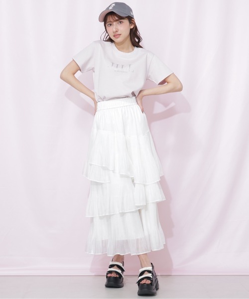 JILL by JILL STUART(ジルバイジルスチュアート)の「プリーツランダムティアードスカート(スカート・レディース・ベージュ系その他/ホワイト/グリーン系その他・FREE)」の2枚目の写真