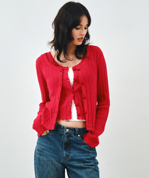 [SET] パンチングニットカーディガン & スリーブレスレッド MDCD059RED