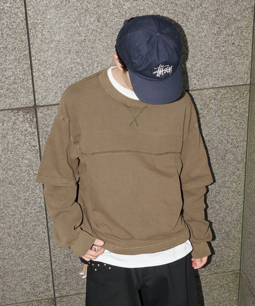 Perushu(ペルーシュ)の「Vintage like thermal layered longt/ヴィンテージライクサーマルレイヤードロンT(Tシャツ/カットソー・メンズ・チャコールグレー/ボルドー/ブラウン・LARGE/MEDIUM)」の2枚目の写真