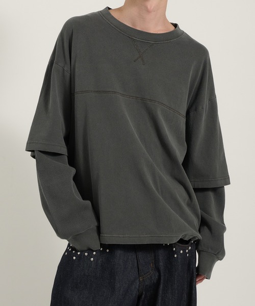 Perushu(ペルーシュ)の「Vintage like thermal layered longt/ヴィンテージライクサーマルレイヤードロンT(Tシャツ/カットソー・メンズ・チャコールグレー/ボルドー/ブラウン・LARGE/MEDIUM)」の9枚目の写真