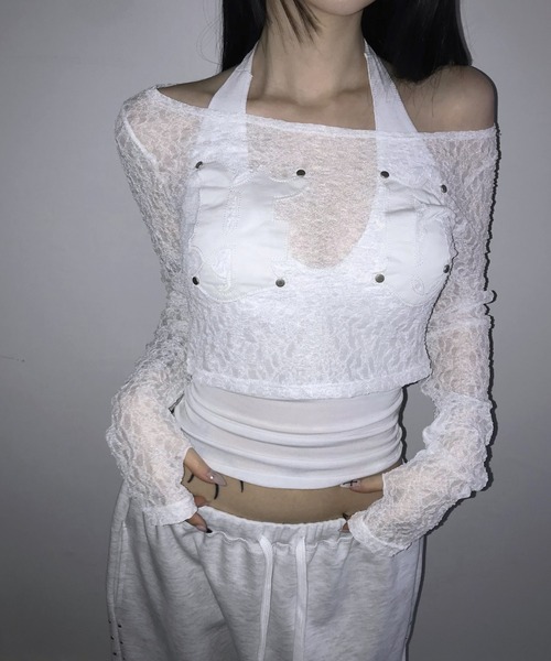 patch lace crop top（Tシャツ/カットソー）｜THEAIRTOWN