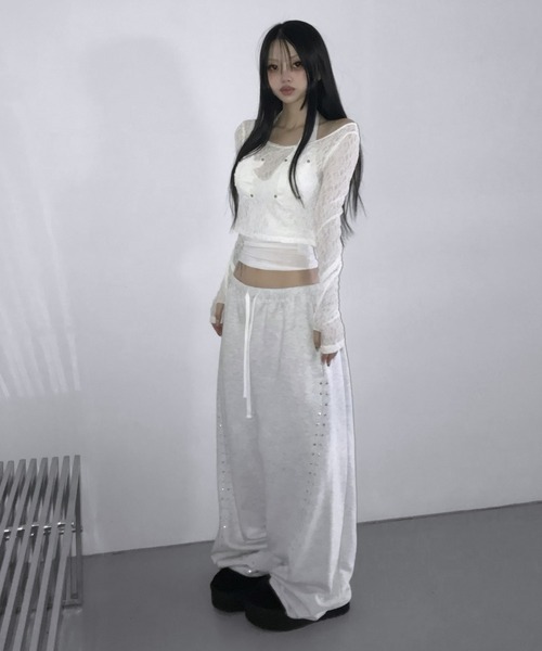 THEAIRTOWN(ジエアタウン)の「patch lace crop top(Tシャツ/カットソー・レディース・ピンク/ブラック/ホワイト・FREE)」の9枚目の写真