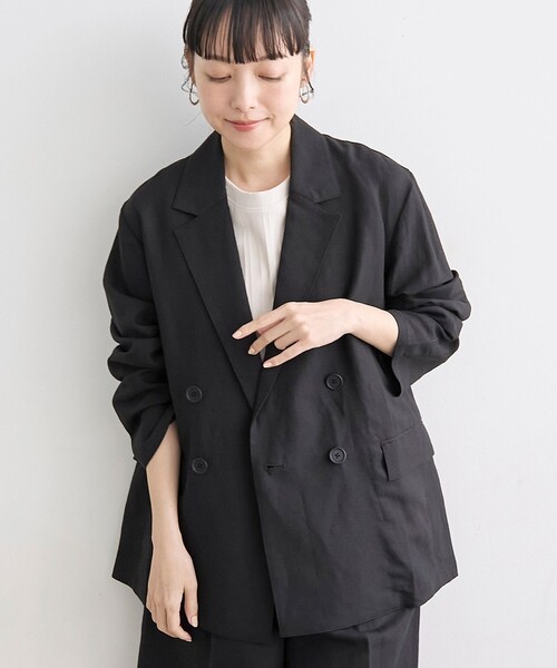 coen(コーエン)の「【接触冷感】リネンレーヨンテーラードジャケット(インフルエンサー紹介アイテム)(テーラードジャケット・レディース・ブラック/その他1・M/L)」の1枚目の写真