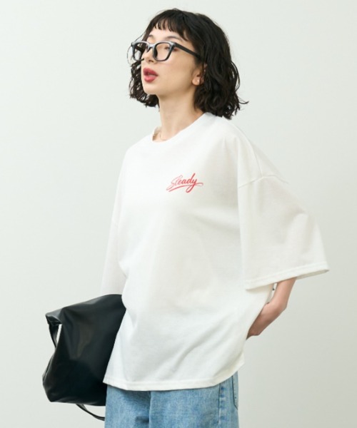 A.D.C.L.（エーディーシーエル）の「後デニムパッチプリント オーバーサイズTシャツ（Tシャツ/カットソー・レディース・ブラック/ホワイト・L/M）」の10枚目の写真