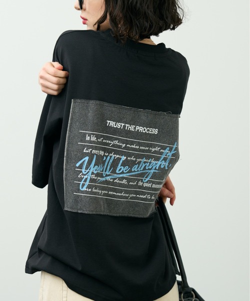 A.D.C.L.（エーディーシーエル）の「後デニムパッチプリント オーバーサイズTシャツ（Tシャツ/カットソー・レディース・ブラック/ホワイト・L/M）」の14枚目の写真