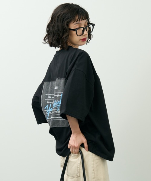 A.D.C.L.（エーディーシーエル）の「後デニムパッチプリント オーバーサイズTシャツ（Tシャツ/カットソー・レディース・ブラック/ホワイト・L/M）」の17枚目の写真