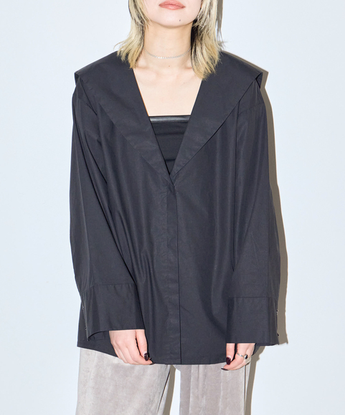 CITYSHOP（シティーショップ）の「SAILOR COLLAR シャツ（シャツ/ブラウス・レディース・ブラック/ホワイト・FREE）」の6枚目の写真