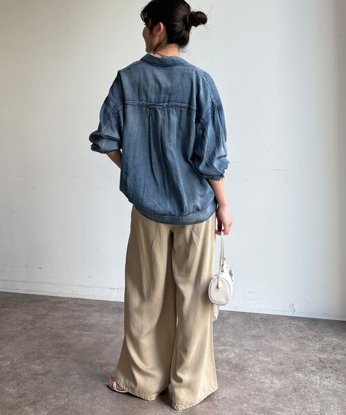DouDou（ドゥドゥ）の「【WEB限定】シアーデニムブルゾンシャツ（シャツ/ブラウス・レディース・サックスブルー/ネイビー・FREE）」の7枚目の写真