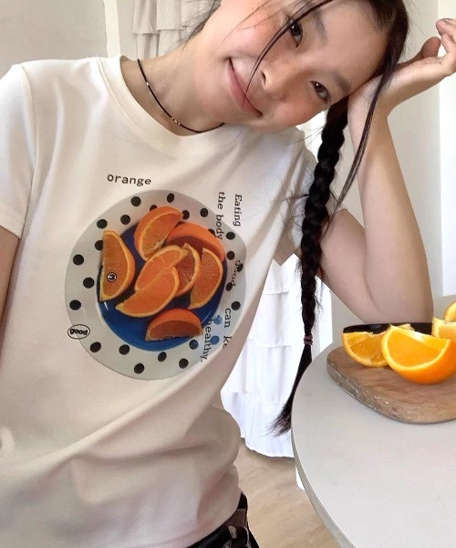 SHEENA(シーナ)の「フルーツプリントコンパクトTシャツ(Tシャツ/カットソー・レディース・ホワイト・M)」の7枚目の写真