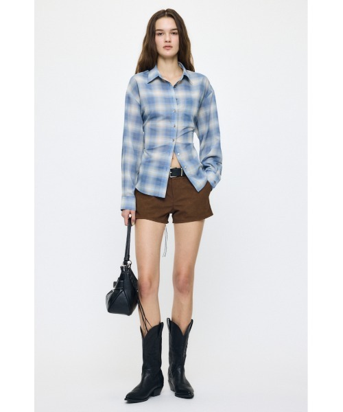 MOUSSY(マウジー)の「FADE CHECK SHEER OVER シャツ(シャツ/ブラウス・レディース・オフホワイト/サックスブルー/ブルー系その他/オレンジ系その他・FREE)」の6枚目の写真