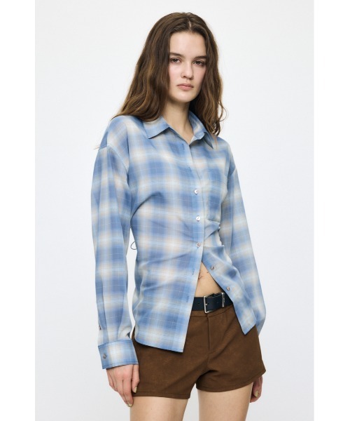 MOUSSY(マウジー)の「FADE CHECK SHEER OVER シャツ(シャツ/ブラウス・レディース・オフホワイト/サックスブルー/ブルー系その他/オレンジ系その他・FREE)」の8枚目の写真