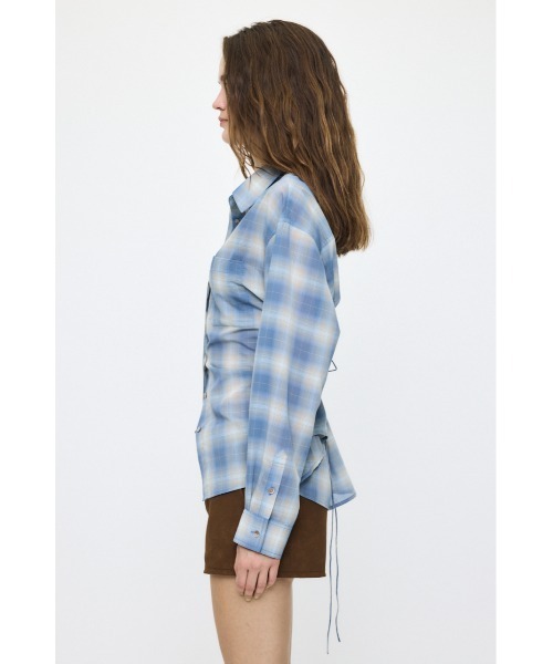 MOUSSY(マウジー)の「FADE CHECK SHEER OVER シャツ(シャツ/ブラウス・レディース・オフホワイト/サックスブルー/ブルー系その他/オレンジ系その他・FREE)」の10枚目の写真