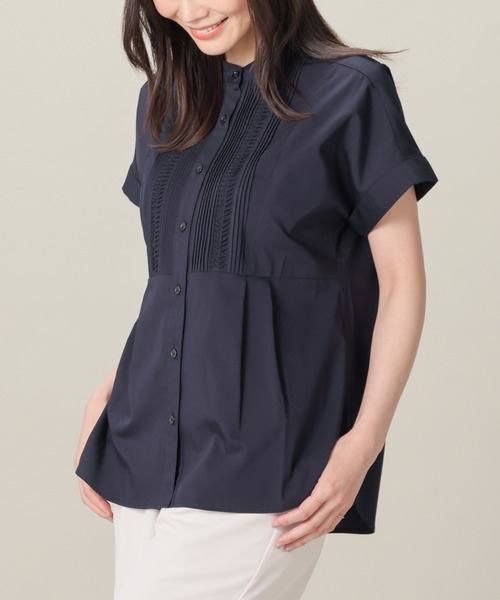 GLACIER lusso(グラシアルッソ)の「【UVカット】ピンタックブラウス(シャツ/ブラウス・レディース・ネイビー/イエロー/オレンジ系その他2/グレイッシュベージュ・S/M/LL/L)」の3枚目の写真