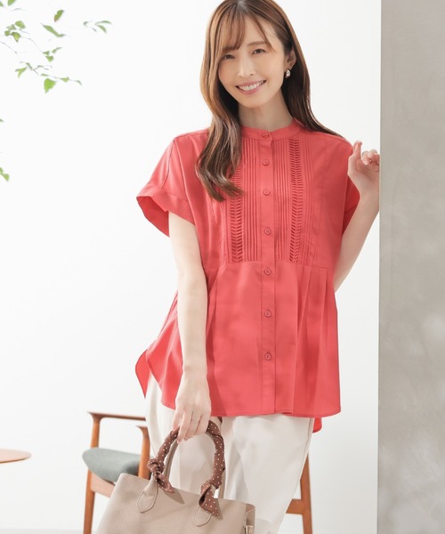 GLACIER lusso(グラシアルッソ)の「【UVカット】ピンタックブラウス(シャツ/ブラウス・レディース・ネイビー/イエロー/オレンジ系その他2/グレイッシュベージュ・S/M/LL/L)」の22枚目の写真
