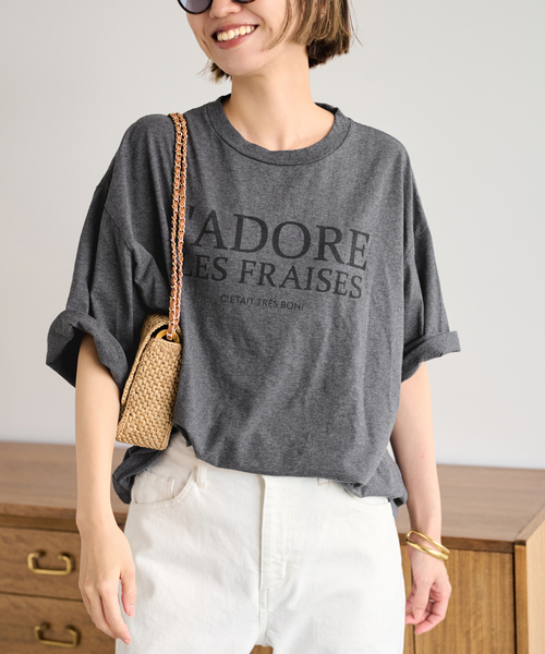 【新品・タグ付き】フレンチロゴTシャツ　グレー セール】 フレンチスリーブロゴTシャツ （カットソー）｜ANY / エニィ