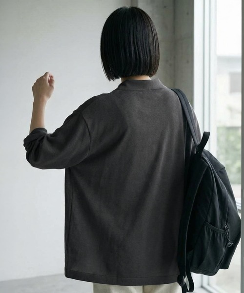 STYLE DELI（スタイルデリ）の「【BLK001】リサイクルポリシャツライトニット（シャツ/ブラウス・レディース・ライトグレー/チャコールグレー・FREE）」の6枚目の写真