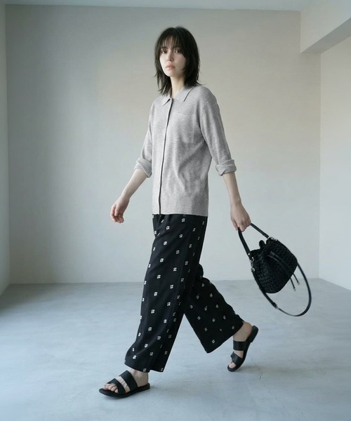 STYLE DELI（スタイルデリ）の「【BLK001】リサイクルポリシャツライトニット（シャツ/ブラウス・レディース・ライトグレー/チャコールグレー・FREE）」の9枚目の写真