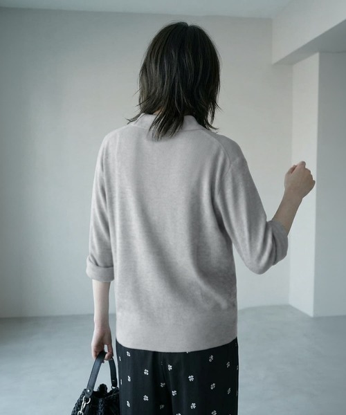 STYLE DELI（スタイルデリ）の「【BLK001】リサイクルポリシャツライトニット（シャツ/ブラウス・レディース・ライトグレー/チャコールグレー・FREE）」の10枚目の写真