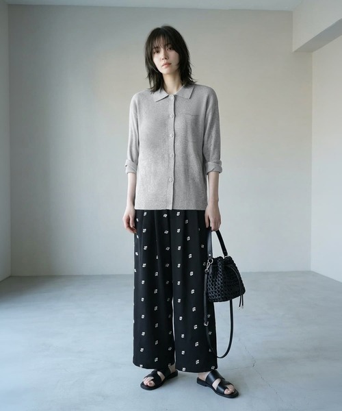 STYLE DELI（スタイルデリ）の「【BLK001】リサイクルポリシャツライトニット（シャツ/ブラウス・レディース・ライトグレー/チャコールグレー・FREE）」の11枚目の写真