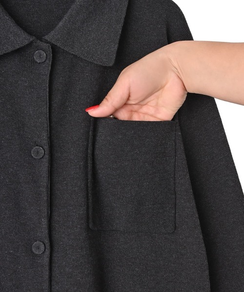 STYLE DELI（スタイルデリ）の「【BLK001】リサイクルポリシャツライトニット（シャツ/ブラウス・レディース・ライトグレー/チャコールグレー・FREE）」の19枚目の写真