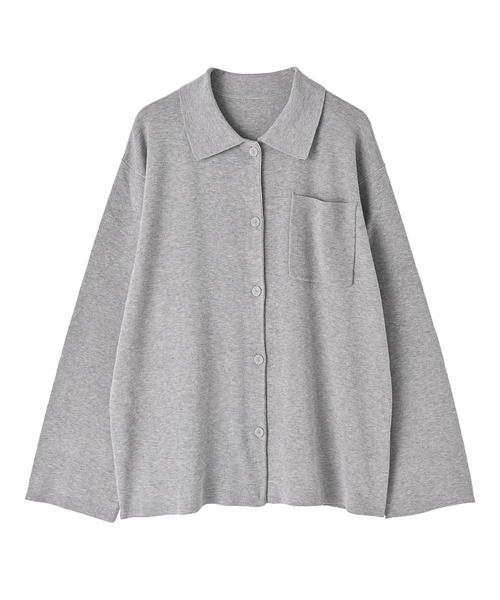 STYLE DELI（スタイルデリ）の「【BLK001】リサイクルポリシャツライトニット（シャツ/ブラウス・レディース・ライトグレー/チャコールグレー・FREE）」の22枚目の写真