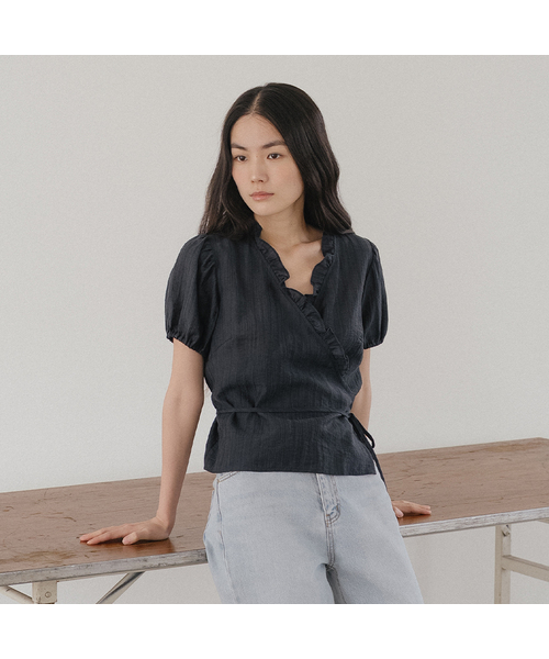 Frill wrap blouse [TISU05BL07]_Navy（シャツ/ブラウス）｜TILL I DIE