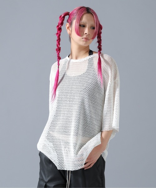 DANKE SCHON(ダンケシェーン)の「DankeSchon/ダンケシェーン/MESH S/S TEE(Tシャツ/カットソー・レディース・グレー/ブラック/ホワイト・F)」の1枚目の写真