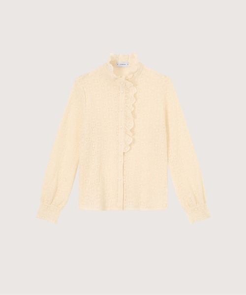 LA POMME petit(ラポミ・プチ)の「Texture Lace Motif Blouse(シャツ/ブラウス・レディース・ブラック/アイボリー/ホワイト・FREE)」の1枚目の写真