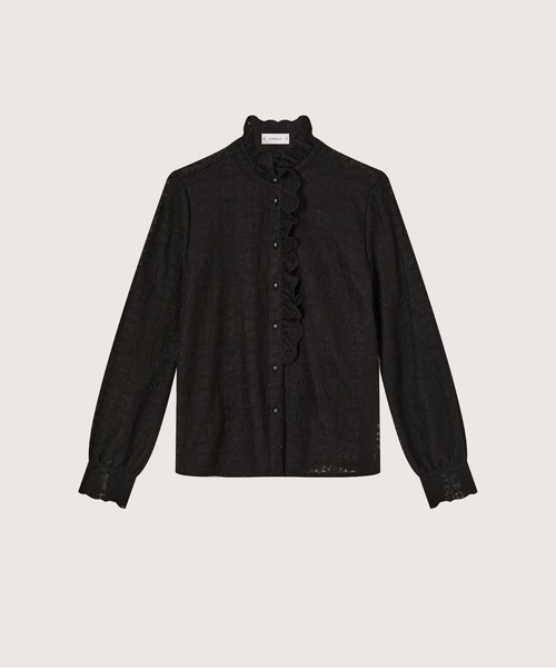 LA POMME petit(ラポミ・プチ)の「Texture Lace Motif Blouse(シャツ/ブラウス・レディース・ブラック/アイボリー/ホワイト・FREE)」の3枚目の写真