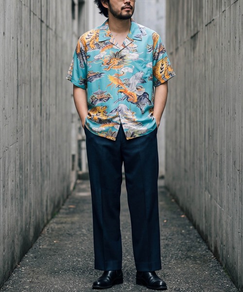 HOUSTON(ヒューストン)の「【UT207】【HOUSTON/ヒューストン】三つ巴 ALOHA SHIRT 41265(シャツ/ブラウス・メンズ・ブラック/サックスブルー・LARGE/MEDIUM)」の2枚目の写真