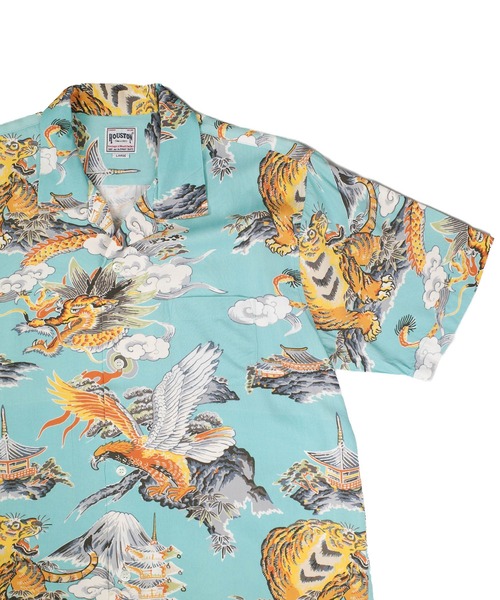 HOUSTON(ヒューストン)の「【UT207】【HOUSTON/ヒューストン】三つ巴 ALOHA SHIRT 41265(シャツ/ブラウス・メンズ・ブラック/サックスブルー・LARGE/MEDIUM)」の4枚目の写真