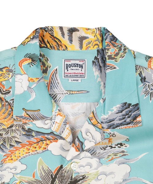 HOUSTON(ヒューストン)の「【UT207】【HOUSTON/ヒューストン】三つ巴 ALOHA SHIRT 41265(シャツ/ブラウス・メンズ・ブラック/サックスブルー・LARGE/MEDIUM)」の5枚目の写真