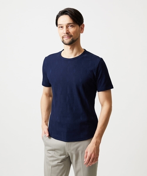 MICHEL KLEIN HOMME (ミッシェルクランオム)の「《日本製》スモーク柄クルーネック半袖カットソー(Tシャツ/カットソー・メンズ・ネイビー/ライトグレー/ピンク・MEDIUM/LARGE/X-LARGE)」の3枚目の写真