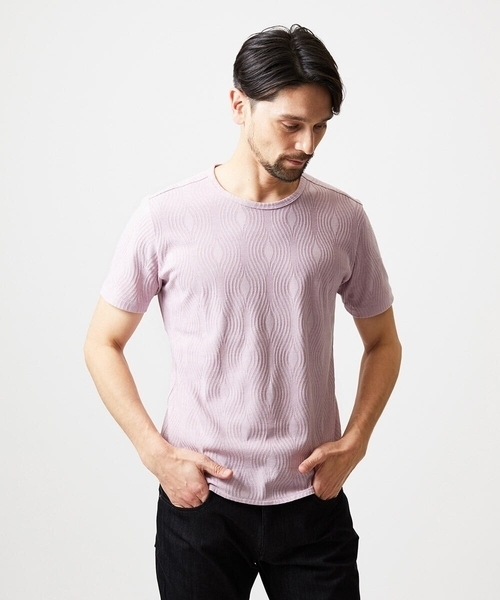 MICHEL KLEIN HOMME (ミッシェルクランオム)の「《日本製》スモーク柄クルーネック半袖カットソー(Tシャツ/カットソー・メンズ・ネイビー/ライトグレー/ピンク・MEDIUM/LARGE/X-LARGE)」の1枚目の写真