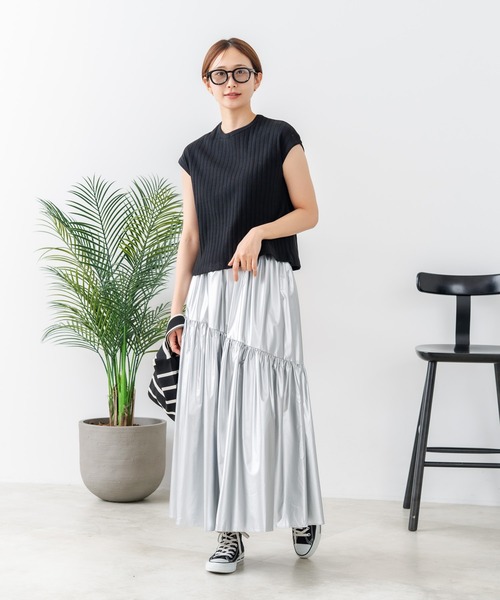 fort point(フォーポイント)の「【C-FORT POINT/フォートポイント】華奢見え ワイドリブフレンチスリーブTシャツ 二の腕カバー 伸縮性 細見え オフィス 通勤 きれいめ 大人カジュアル(Tシャツ/カットソー・レディース・ブラウン/オフホワイト/カーキ/ブラック・FREE)」の13枚目の写真