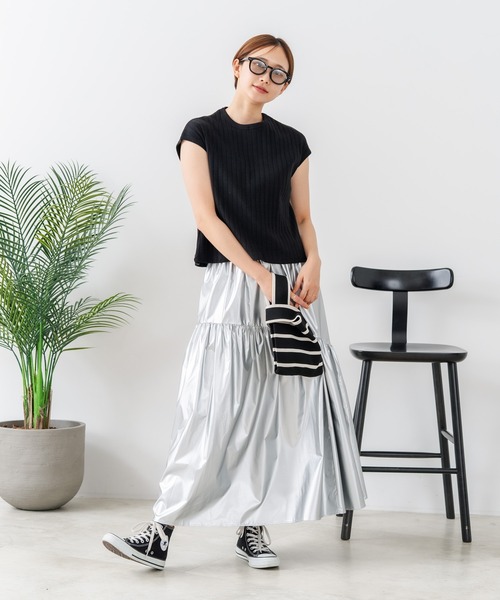 fort point(フォーポイント)の「【C-FORT POINT/フォートポイント】華奢見え ワイドリブフレンチスリーブTシャツ 二の腕カバー 伸縮性 細見え オフィス 通勤 きれいめ 大人カジュアル(Tシャツ/カットソー・レディース・ブラウン/オフホワイト/カーキ/ブラック・FREE)」の14枚目の写真