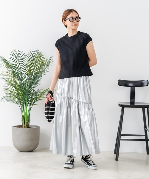 fort point(フォーポイント)の「【C-FORT POINT/フォートポイント】華奢見え ワイドリブフレンチスリーブTシャツ 二の腕カバー 伸縮性 細見え オフィス 通勤 きれいめ 大人カジュアル(Tシャツ/カットソー・レディース・ブラウン/オフホワイト/カーキ/ブラック・FREE)」の15枚目の写真