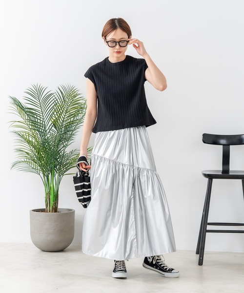 fort point(フォーポイント)の「【C-FORT POINT/フォートポイント】華奢見え ワイドリブフレンチスリーブTシャツ 二の腕カバー 伸縮性 細見え オフィス 通勤 きれいめ 大人カジュアル(Tシャツ/カットソー・レディース・ブラウン/オフホワイト/カーキ/ブラック・FREE)」の17枚目の写真