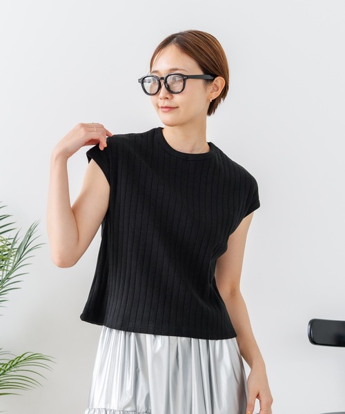 fort point(フォーポイント)の「【C-FORT POINT/フォートポイント】華奢見え ワイドリブフレンチスリーブTシャツ 二の腕カバー 伸縮性 細見え オフィス 通勤 きれいめ 大人カジュアル(Tシャツ/カットソー・レディース・ブラウン/オフホワイト/カーキ/ブラック・FREE)」の22枚目の写真