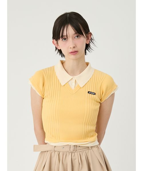 LILY BROWN(リリーブラウン)の「レイヤードニットトップス(ニット/セーター・レディース・その他/オレンジ/ネイビー・F)」の1枚目の写真