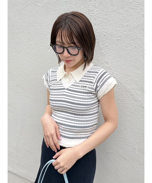 LILY BROWN(リリーブラウン)の「レイヤードニットトップス(ニット/セーター・レディース・その他/オレンジ/ネイビー・F)」の3枚目の写真