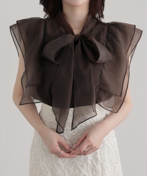 nouvellemoi(ヌーベルモイ)の「ノースリーブボウタイワッシャーシアーブラウス(シャツ/ブラウス・レディース・ライトベージュ/ホワイト/ブラック/ブラウン・S/L/M)」の3枚目の写真