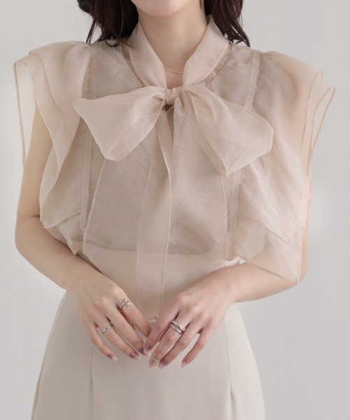 nouvellemoi(ヌーベルモイ)の「ノースリーブボウタイワッシャーシアーブラウス(シャツ/ブラウス・レディース・ライトベージュ/ホワイト/ブラック/ブラウン・S/L/M)」の4枚目の写真