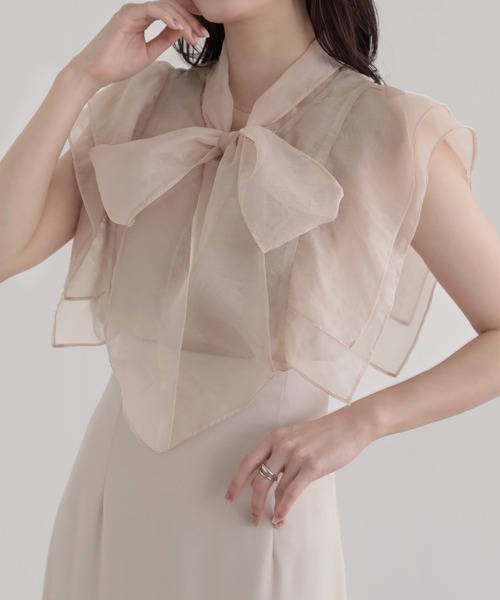 nouvellemoi(ヌーベルモイ)の「ノースリーブボウタイワッシャーシアーブラウス(シャツ/ブラウス・レディース・ライトベージュ/ホワイト/ブラック/ブラウン・S/L/M)」の5枚目の写真