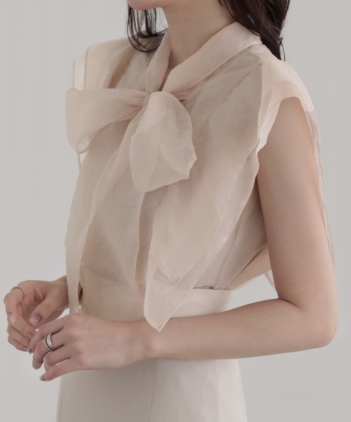 nouvellemoi(ヌーベルモイ)の「ノースリーブボウタイワッシャーシアーブラウス(シャツ/ブラウス・レディース・ライトベージュ/ホワイト/ブラック/ブラウン・S/L/M)」の6枚目の写真
