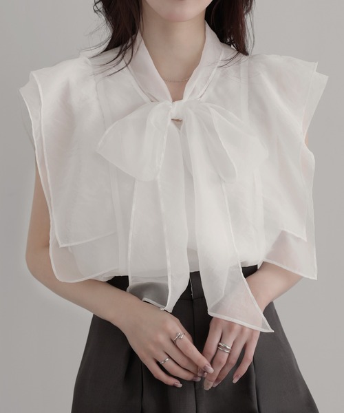 nouvellemoi(ヌーベルモイ)の「ノースリーブボウタイワッシャーシアーブラウス(シャツ/ブラウス・レディース・ライトベージュ/ホワイト/ブラック/ブラウン・S/L/M)」の13枚目の写真