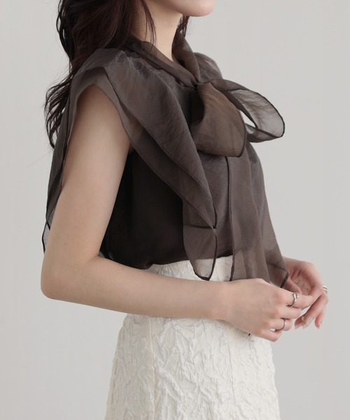 nouvellemoi(ヌーベルモイ)の「ノースリーブボウタイワッシャーシアーブラウス(シャツ/ブラウス・レディース・ライトベージュ/ホワイト/ブラック/ブラウン・S/L/M)」の20枚目の写真