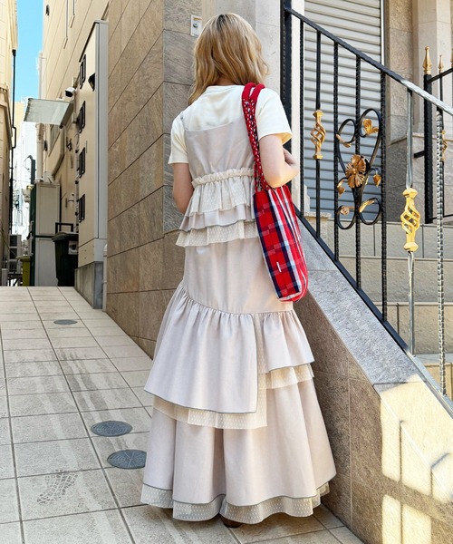 DOUBLE NAME（ダブルネーム）の「ドットチュール ティアードスカート（スカート・レディース・ベージュ/グレー・FREE）」の7枚目の写真